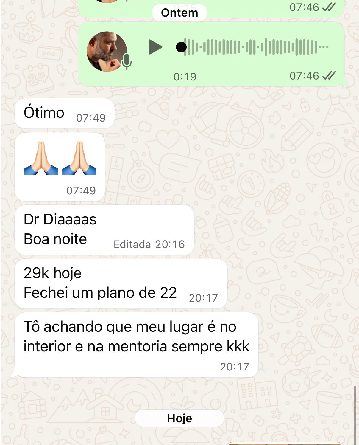 Aluna relatando 29k em um dia e plano fechado de 22