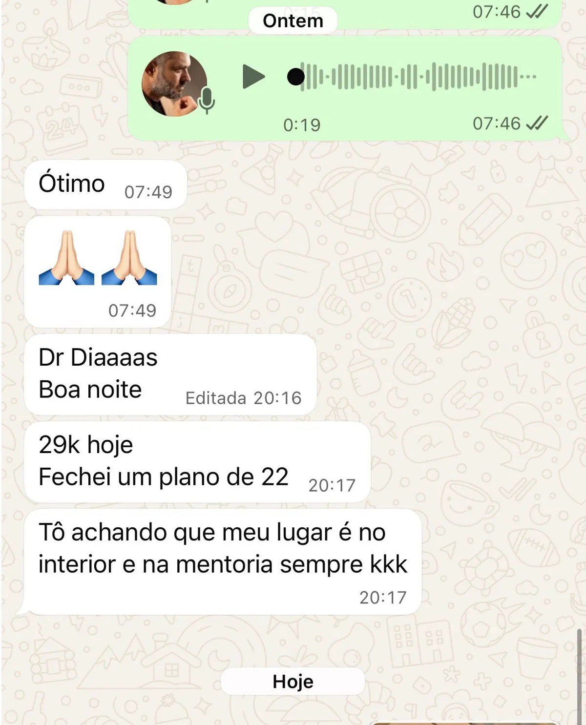 Aluna relatando 29k em um dia e plano fechado de 22