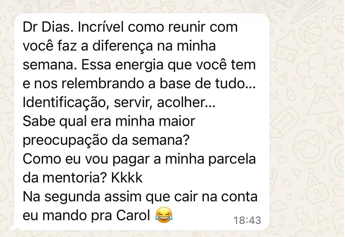 Aluna relatando o impacto das reuniões com o Dr. Dias na rotina
