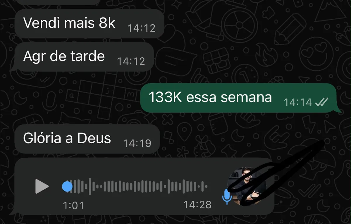 Aluna comemorando 133K de faturamento na semana