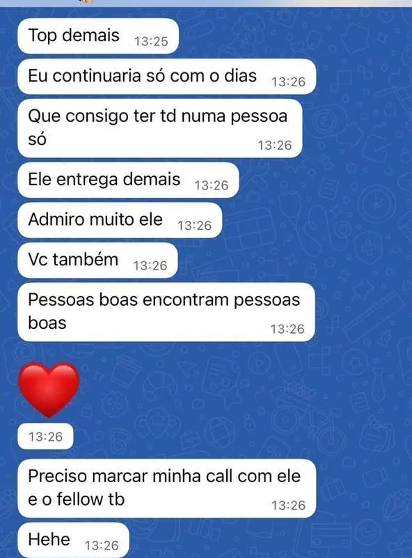 Aluna elogiando a entrega do Dr. Dias na mentoria
