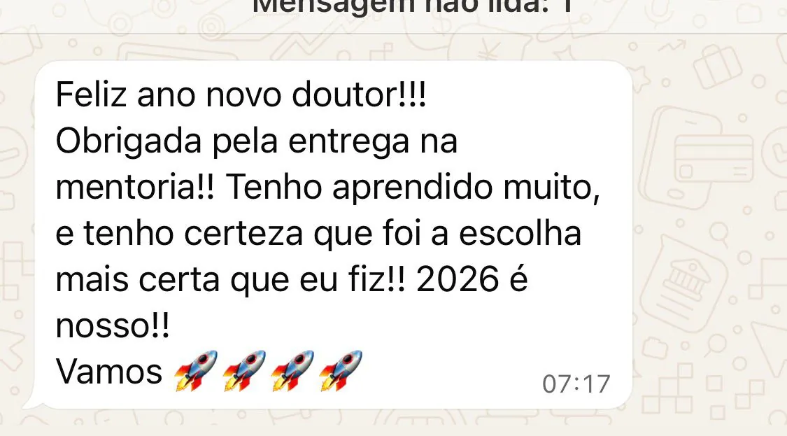 Aluna agradecendo a entrega da mentoria e projetando 2026
