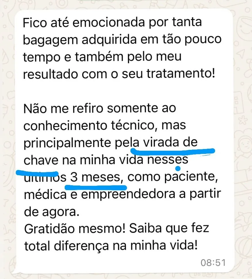 Aluna emocionada com a virada de chave em 3 meses de mentoria